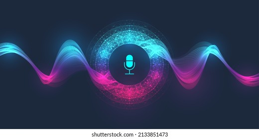 Voice assistant concept. Vector sound wave. Voice and sound recognition equalizer wave flow background. Personal assistant and voice recognition. Abstract amplitude of sound. Vector Illustration.