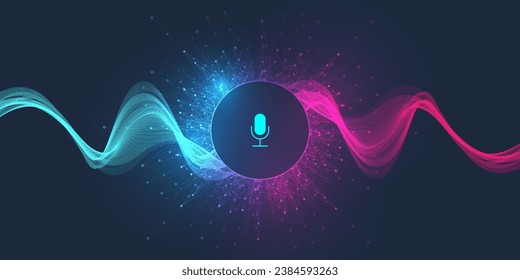 Voice assistant concept. Vector sound wave. Voice and sound recognition equalizer wave flow background. Personal assistant and voice recognition. Abstract amplitude of sound.