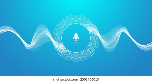 Voice assistant concept. Vector sound wave. Voice and sound recognition equalizer wave flow background. Personal assistant and voice recognition concept gradient vector illustration