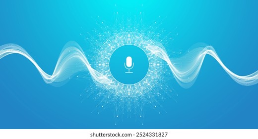 Voice assistant concept. Vector sound wave. Voice and sound recognition equalizer wave flow background. Personal assistant and voice recognition concept gradient vector illustration