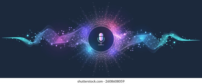 Voice assistant concept. Vector sound wave. Voice and sound recognition equalizer wave flow background. Personal assistant and voice recognition concept gradient vector illustration