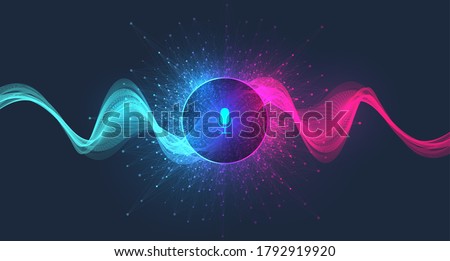 Voice assistant concept. Vector sound wave. Voice and sound recognition equalizer wave flow background. Personal assistant and voice recognition concept gradient vector illustration