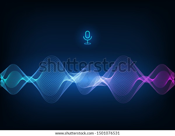 Voice assistant concept. Vector sound wave. Microphone\
voice control technology, voice and sound recognition. Hi-tech AI\
assistant voice, background wave flow, equalizer. Vector\
illustration 
