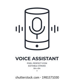 Voice assistant editable stroke outline icon isolated on white background flat vector illustration. Pixel perfect. 64 x 64.