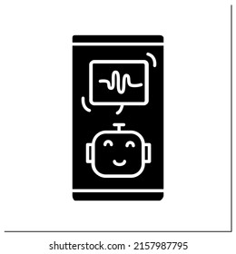 Voice Assistant Glyph Icon. Digital Assistance Service With Chatbot On Smart Phone For App Or Gadget. Chat Robot Operator, Virtual Agent.Filled Flat Sign. Isolated Silhouette Vector Illustration