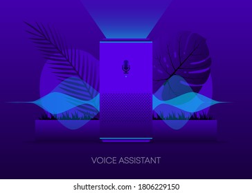 Asistente de voz, gran diseño para cualquier propósito. Antecedentes técnicos de inteligencia artificial. Fondo abstracto del vector de onda sonora. Red vectorial de sonido de música digital. Ilustración vectorial.