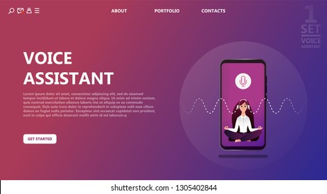 Voice assistant. Human voice recognition and smart assistance concept dotted lines vector illustration of people using voice ai and assistant without missunderstanding. Use for landing page - Vector