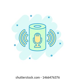 Voice assistant icon in comic style. Smart home assist vector cartoon illustration on white isolated background. Command center business concept splash effect.