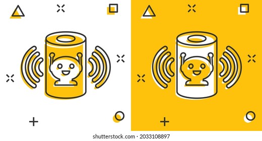 Voice Assistant Icon In Comic Style. Smart Home Assist Vector Cartoon Illustration On White Isolated Background. Command Center Business Concept Splash Effect.