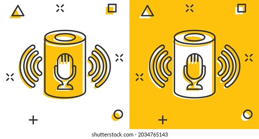 Voice Assistant Icon In Comic Style. Smart Home Assist Vector Cartoon Illustration On White Isolated Background. Command Center Business Concept Splash Effect.