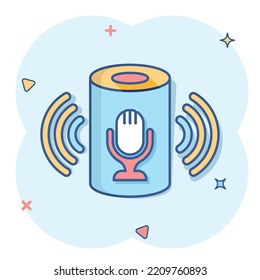 Voice Assistant Icon In Comic Style. Smart Home Assist Vector Cartoon Illustration On White Isolated Background. Command Center Business Concept Splash Effect.