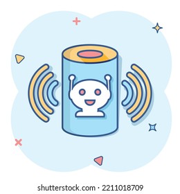 Voice Assistant Icon In Comic Style. Smart Home Assist Vector Cartoon Illustration On White Isolated Background. Command Center Business Concept Splash Effect.