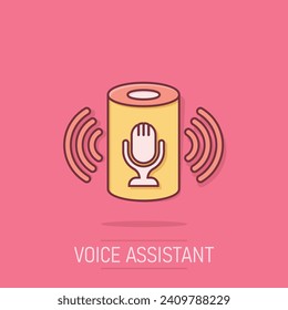 Voice assistant icon in comic style. Smart home assist vector cartoon illustration on white isolated background. Command center business concept splash effect.