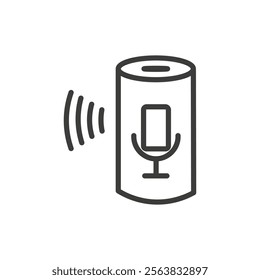 Voice Assistant Icon Depicting a Microphone and Soundwave in Black and White