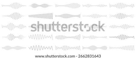Voice assistant icon set. Voice recognition symbol. Sound frequency sign. Podcast sound waves set. Sound wave icons set. Music waves symbols.  Modern sound equalizer. Radio wave icons. Volume level. 