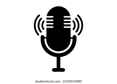 Voice Assistant Microphone Silhouette, Vector Illustration