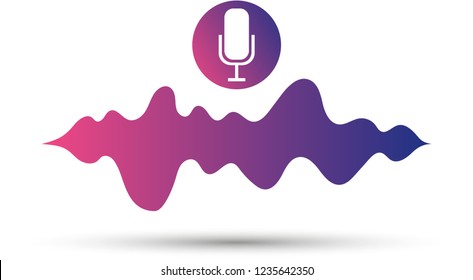 Voice assistant, microphone and sound wave talk. Equalizer of sound waves. Future ai, cyber technology. Vector illustration.
