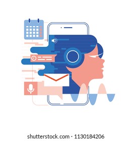 voice assistant, mobile app, Personal assistant and voice recognition concept vector illustration of soundwave intelligent technologies. Communication