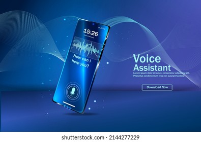 Voice assistant of the modern concept. Sound waves equalizer on your smartphone . The concept of a voice assistant. Microphone voice control technology, voice and sound recognition. Vector