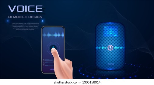 Sprachassistent Modernes Konzept.Intelligente Lautsprecher für die Kontrolle und Verwaltung des Hauses. Vektorillustration-Zeilengrafik auf dunklem Hintergrund.
