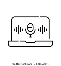 Asistente de voz en laptop. Icono perfecto de píxeles
