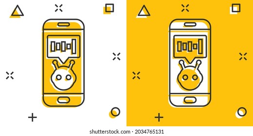 Sprachassistent auf Smartphone-Symbol im Comic-Stil. Tonaufnahme, Vektorgrafik auf weißem, isoliertem Hintergrund. Chat Erkennung Business Concept Splash-Effekt.