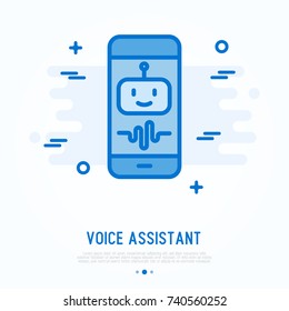 Voice Assistant On Smartphone Thin Line Icon. Simple Vector Illustration Of Artificial Intelligence.