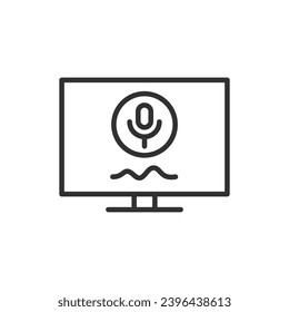 Sprachassistent im Fernsehen, lineares Symbol. Spracherkennungstechnologie. Linie mit bearbeitbarem Hub