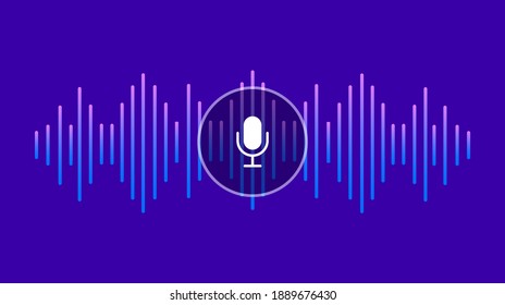 Voice assistant and voice recognition. Personal assistant. Sound wave and microphone. Equalizer. Vector illustration.