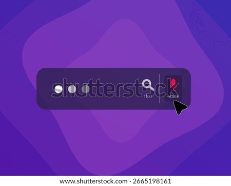 Voice assistant search UI with microphone button, text search option and gradient background. Voice assistant search for AI, smart home, SEO and digital marketing modern vector illustration