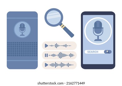 Icono de ajuste del asistente de voz. Firma inteligente del altavoz. Reconocimiento de llamadas. Concepto de búsqueda de voz. Ilustración plana del vector 
