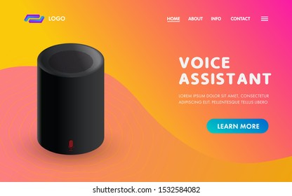 Voice Assistant Smart Home sound recognition system. IOT device web template vector concept for Landing page ui, ux design with sound speaker. Personal online assistant.