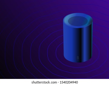 Voice assistant smart speaker, dark color neon vector illustration. Screenless Home advisor artificial intelligence and internet of things speaker concept with waves on the background.