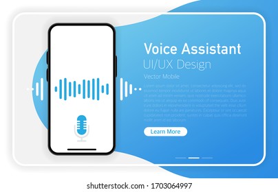 Auxiliar de voz.Pantalla en blanco de Smartphone. Diseño moderno. Manifestación de dispositivos. Interfaz de diseño de UI y UX. Fondo degradado. Ilustración vectorial.