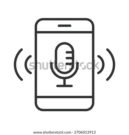 Voice assistant smartphone icon in line design. voice assistant, microphone, speech input, smartphone voice control, audio command, sound recognition, mobile interaction on white background vector.