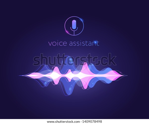Voice assistant sound wave. Microphone voice\
control technology, voice and sound recognition. Vector AI\
assistant voice\
background