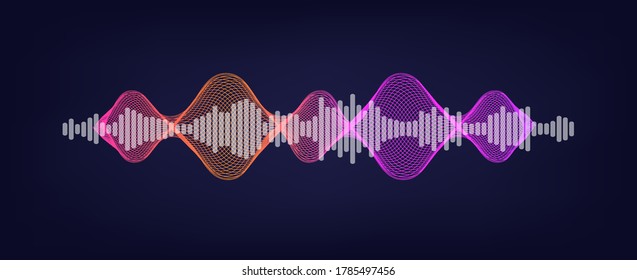 Voice assistant - sound wave. Sound recognition concept and AI assistant voice. Illustration wave flow and equalizer. Vector 