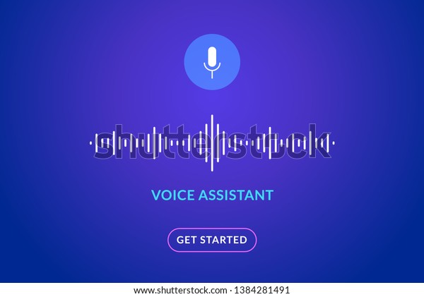 Voice assistant soundwave\
illustration. AI assistant conversation sound tech, smart\
recognition.