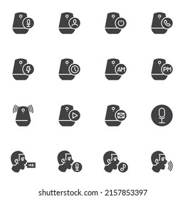 Voice assistant speaker vector icons set, modern solid symbol collection, filled style pictogram pack. Signs logo illustration. Set includes icons as smart speaker voice recognition, virtual assistant