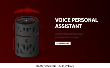 Voice Assistant of your home automation equipment. Smart speaker recognizes voice commands and controls smart home devices. The connected personal voice assistant. Vector Illustration.