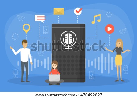 Voice assitant system concept. Smart digital technology, artificial intelligence. Internet of things. Vector illustration in cartoon style