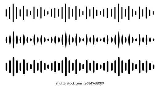 Conjunto de iconos de mensajes de voz y audio: ondas de sonido, burbujas de chat y símbolos de grabación, Ilustración vectorial.