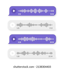 Voice, audio message, speech bubble. SMS text frame. Social media chat or messaging app conversation. Voice assistant, recorder. Sound wave pattern. Vector illustration