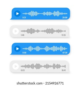 Voice, audio message, speech bubble. SMS text frame. Social media chat or messaging app conversation. Voice assistant, recorder. Sound wave pattern. Vector illustration