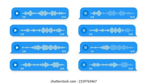 Voice, audio message, speech bubble. SMS text frame. Social media chat or messaging app conversation. Voice assistant, recorder. Sound wave pattern. Vector illustration