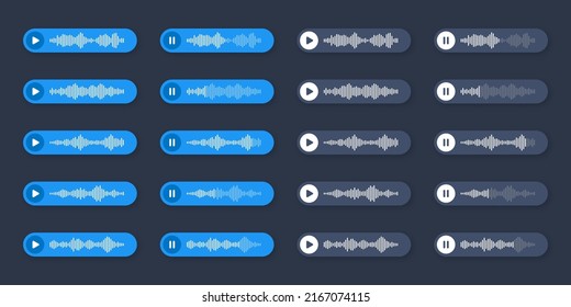 Voice, audio message, speech bubble. SMS text frame. Social media chat or messaging app conversation. Voice assistant, recorder. Sound wave pattern. Dark mode. Vector illustration