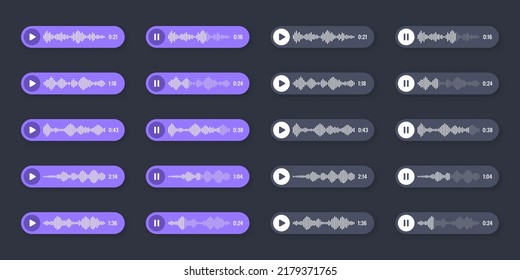 Voice, audio message, speech bubble. SMS text frame. Social media chat or messaging app conversation. Voice assistant, recorder. Sound wave pattern. Dark mode. Vector illustration
