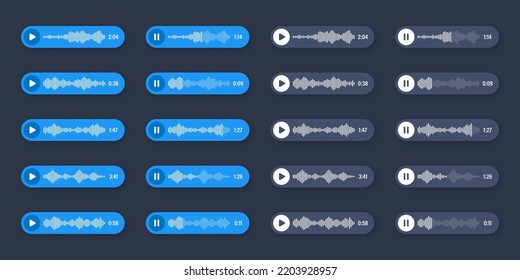 Voice, audio message, speech bubble. SMS text frame. Social media chat or messaging app conversation. Voice assistant, recorder. Sound wave pattern. Dark mode. Vector illustration
