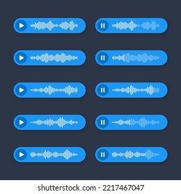 Voice, audio message, speech bubble. SMS text frame. Social media chat or messaging app conversation. Voice assistant, recorder. Sound wave pattern. Dark mode. Vector illustration