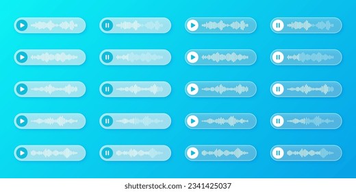 Voice, audio message, transparent speech bubbles. SMS text frame. Social media chat or messaging app conversation. Voice assistant, recorder. Sound wave pattern. Vector illustration